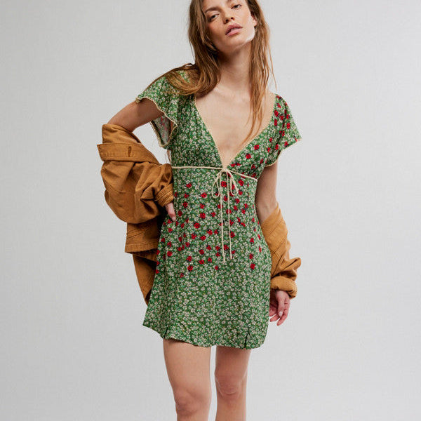 brown and green floral dress Odana's | PEONY