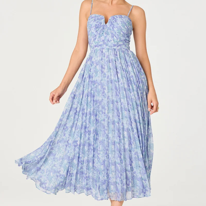 ASTR the Label | Bayley Floral Pleated Maxi Dress in Blue Floral