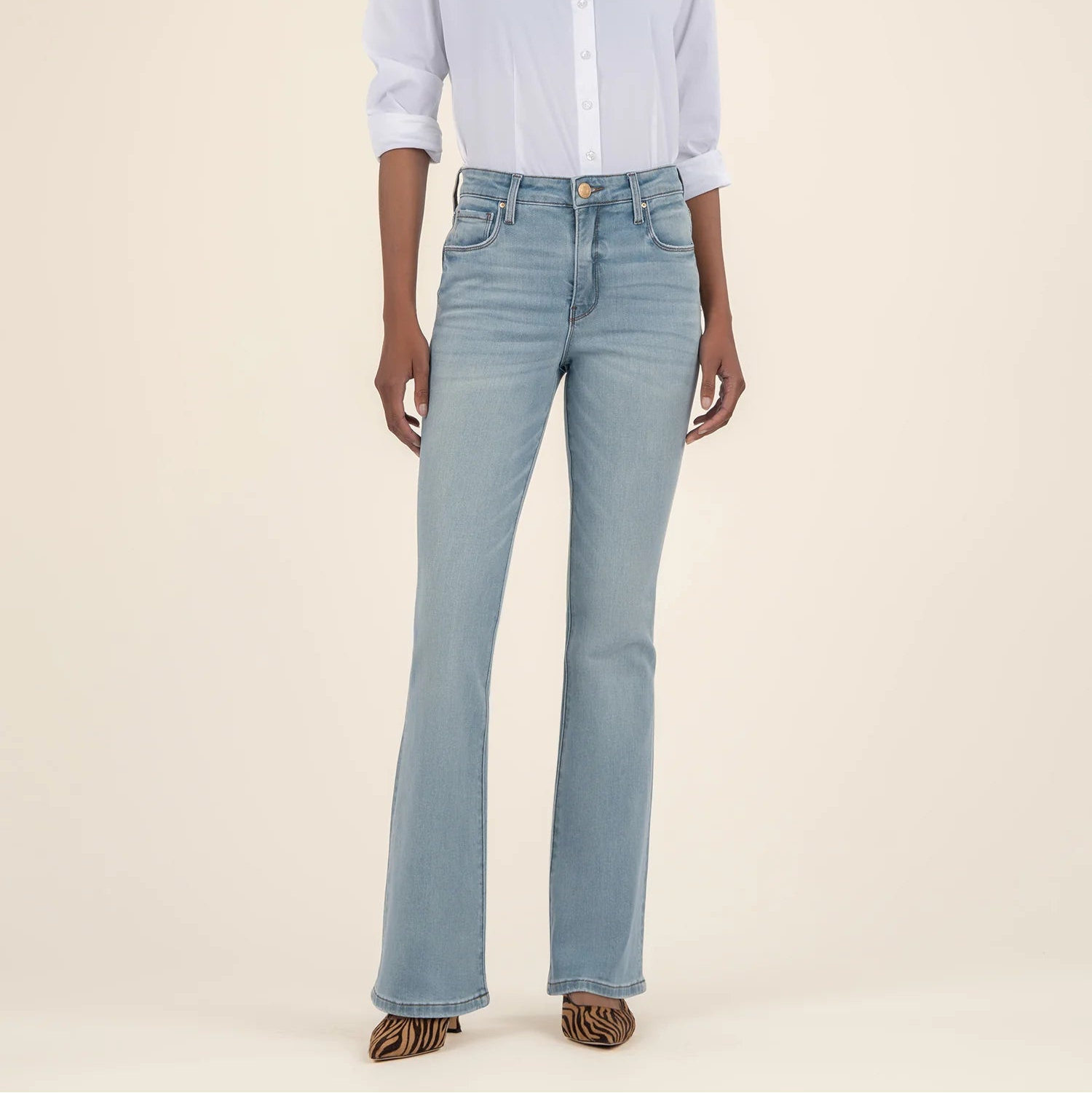 Ariana High Rise Double Button Waistband Flare Jeans main image 0