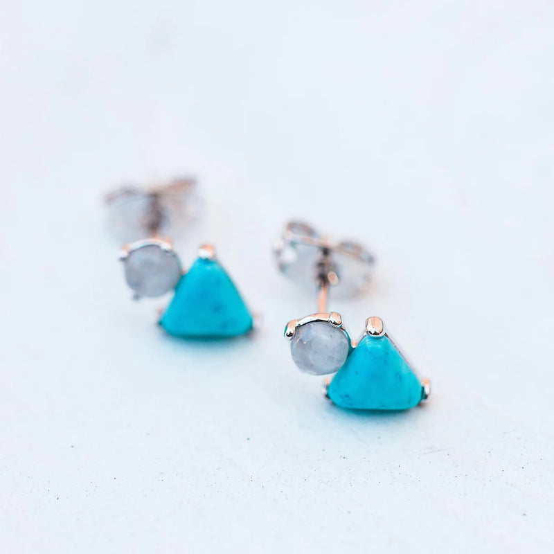 a close up look of the earrings laying on a flat surface. the post is visible.