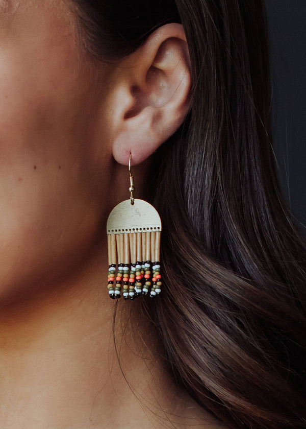 Panache Apparel Co. - Gold, Tan & Multicolored Beaded Earrings