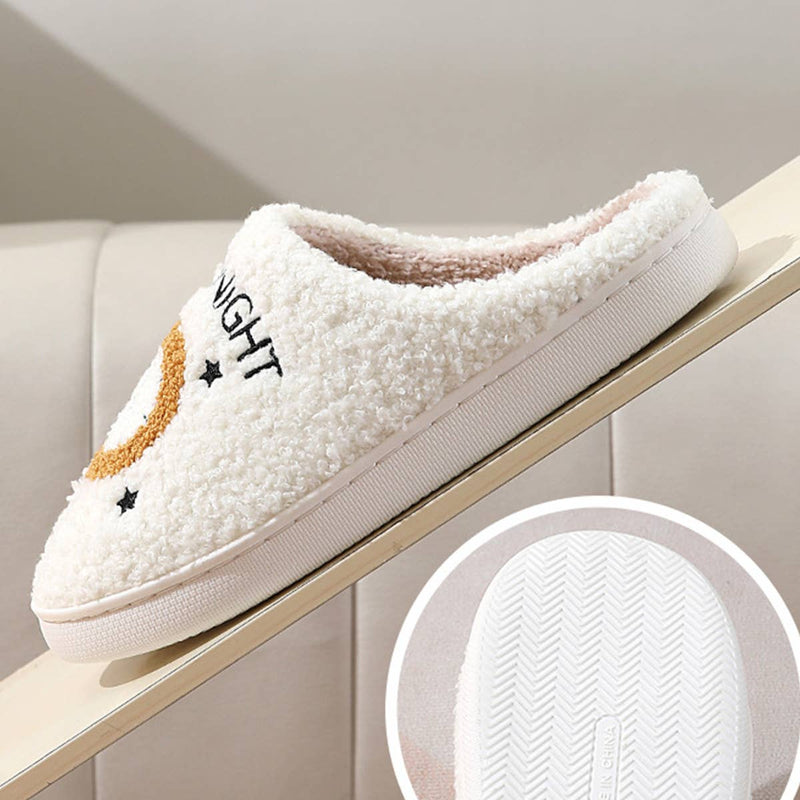 ACCITY - CARTOON MOON AND CLOCK PATTERN INDOOR SLIPPERS_CWSHS0255: White / (7) 1