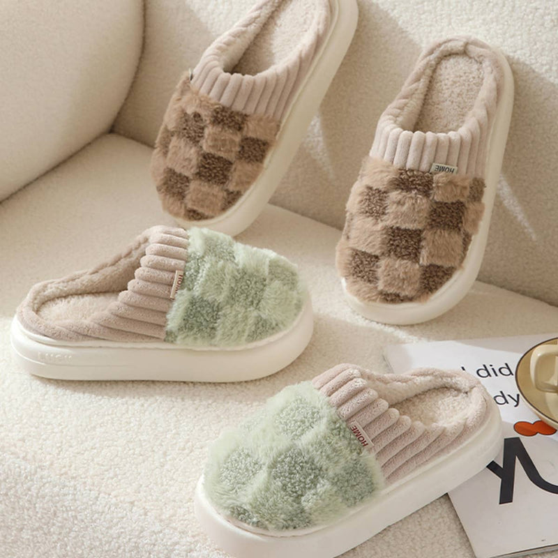ACCITY - CHECKERED FUZZY WARMIES SLIPPERS_CWSHS0270: White / (6) 1