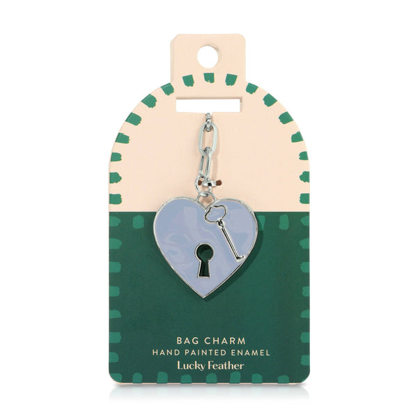 Lucky Feather - Enamel Bag Charm / keychain - Lock and Key