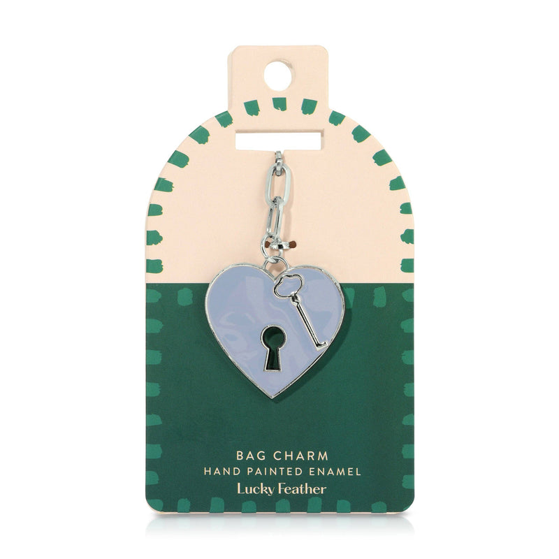 Lucky Feather - Enamel Bag Charm / keychain - Lock and Key