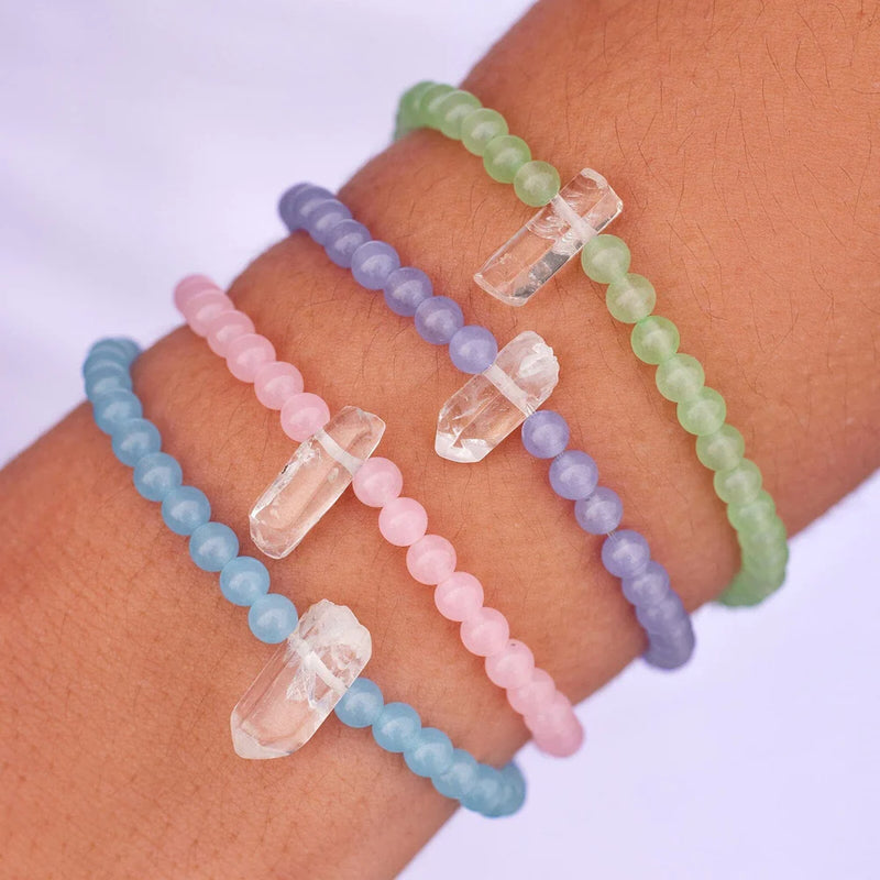 Shows all the available colors of this bracelet on models wrist.