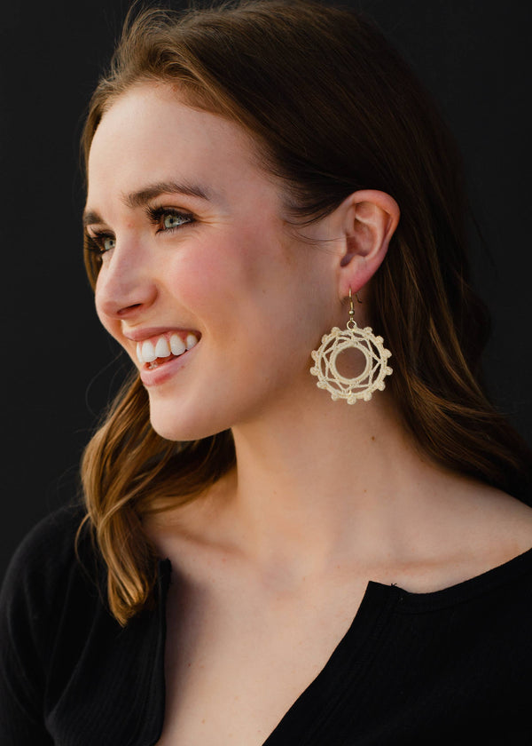 Panache Apparel Co. - Cream Crochet Hoops