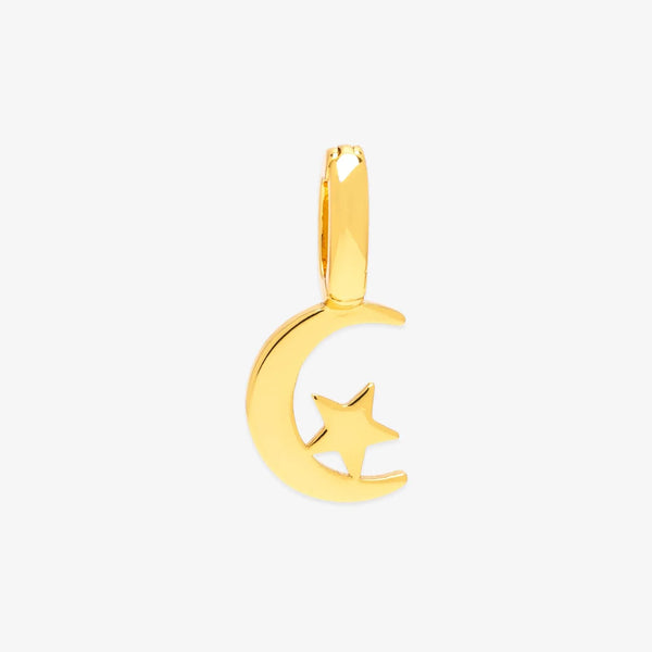 Gold pendant with moon and star design on a white background