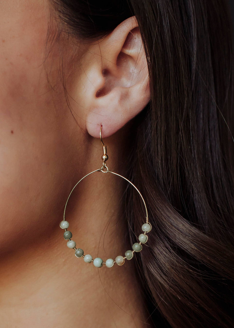 Panache Apparel Co. - Gold Wire Dangle Hoop Earrings  - Sage