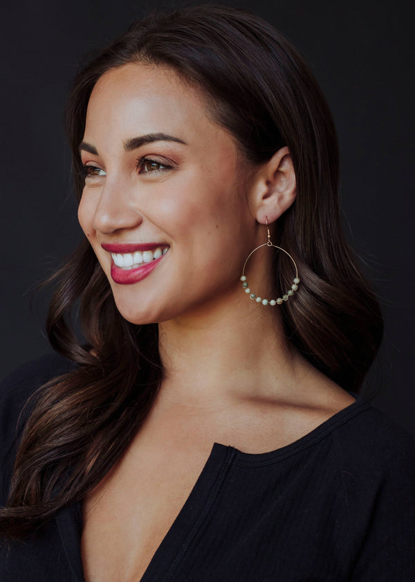 Panache Apparel Co. - Gold Wire Dangle Hoop Earrings  - Sage