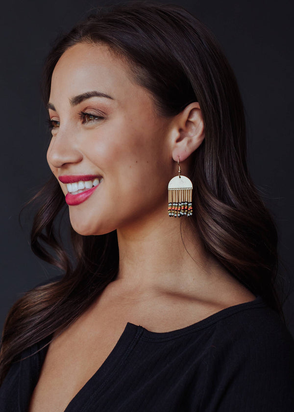 Panache Apparel Co. - Gold, Tan & Multicolored Beaded Earrings