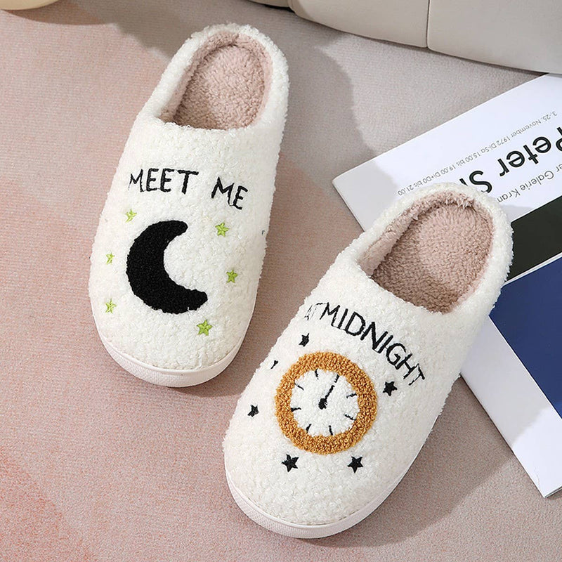 ACCITY - CARTOON MOON AND CLOCK PATTERN INDOOR SLIPPERS_CWSHS0255: White / (9) 1