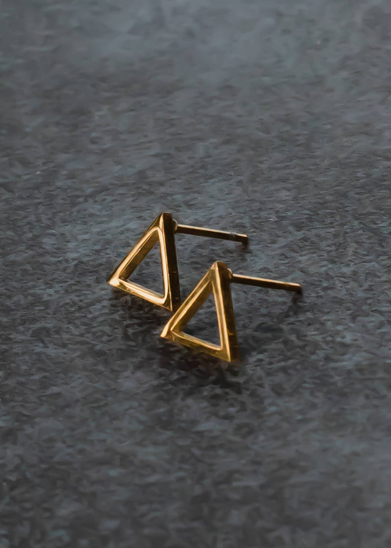shows the triangle shape and the gold color and the post to the earring. 