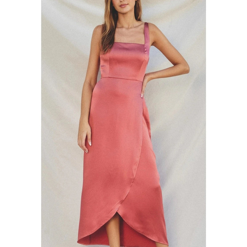 Dull Satin Square Neck Maxi Dress - Sienna Rose