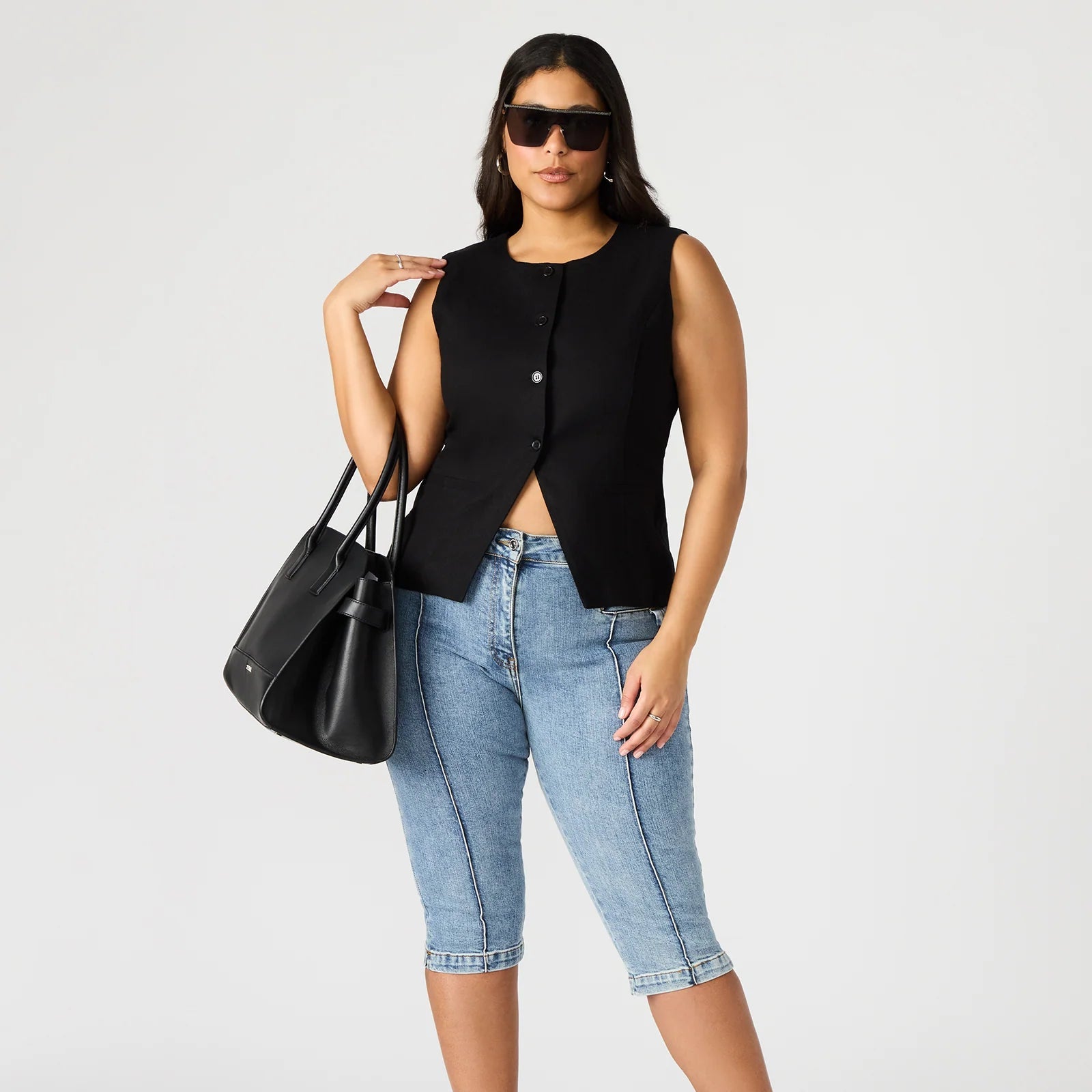 Steve Madden Wesley Top Donna - Gilet Lungo In Denim - Taglio Longline