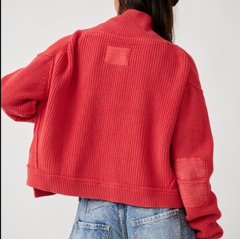 back view showcases patch elbows and square center back seam detail