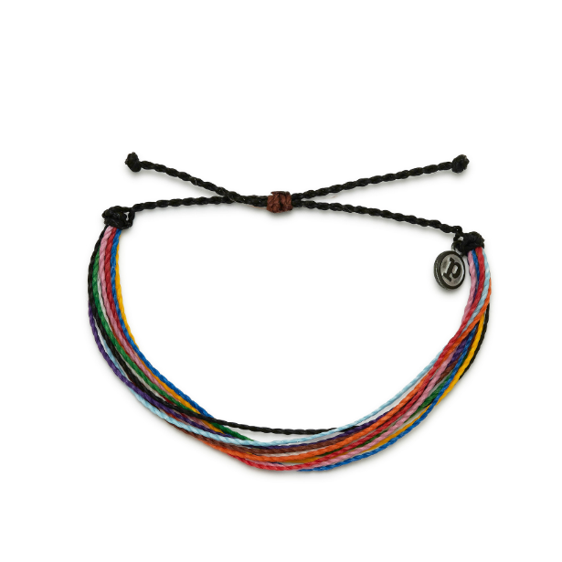 Multi string bracelet with an array of different colored strings.  