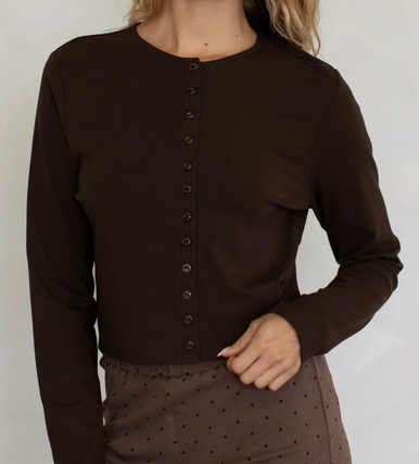 Pam Button Down Long Sleeve Top (Chocolate)