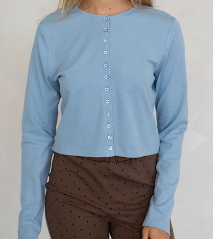 Pam Button Down Long Sleeve Top (Dusty Blue)