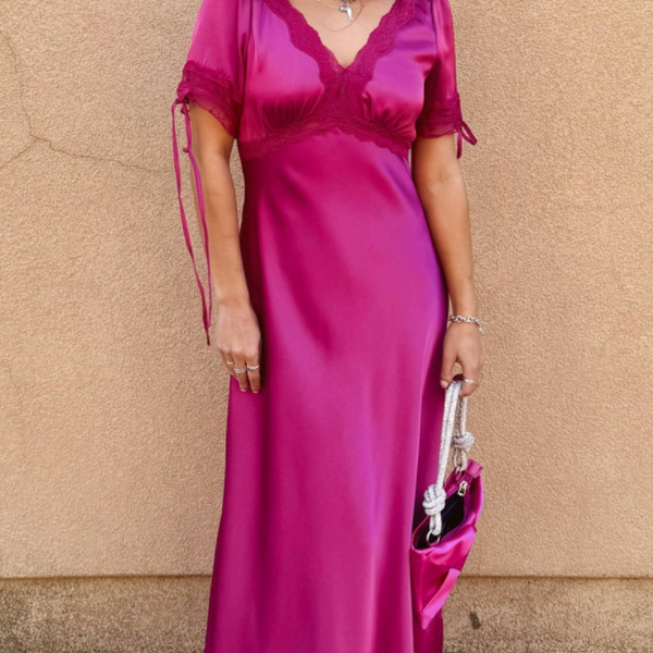 Whimsical Satin Midi Dress – Bella Mia