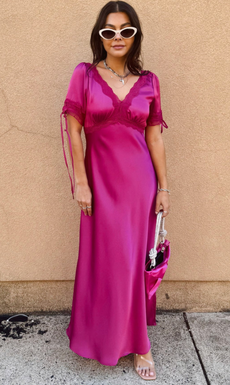 Whimsical Satin Midi Dress Magenta Rose / Medium Whimsical Satin Midi Dress Magenta Rose / Medium