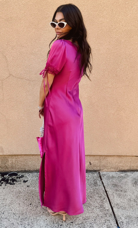 Whimsical Satin Midi Dress Magenta Rose / Medium Whimsical Satin Midi Dress Magenta Rose / Medium