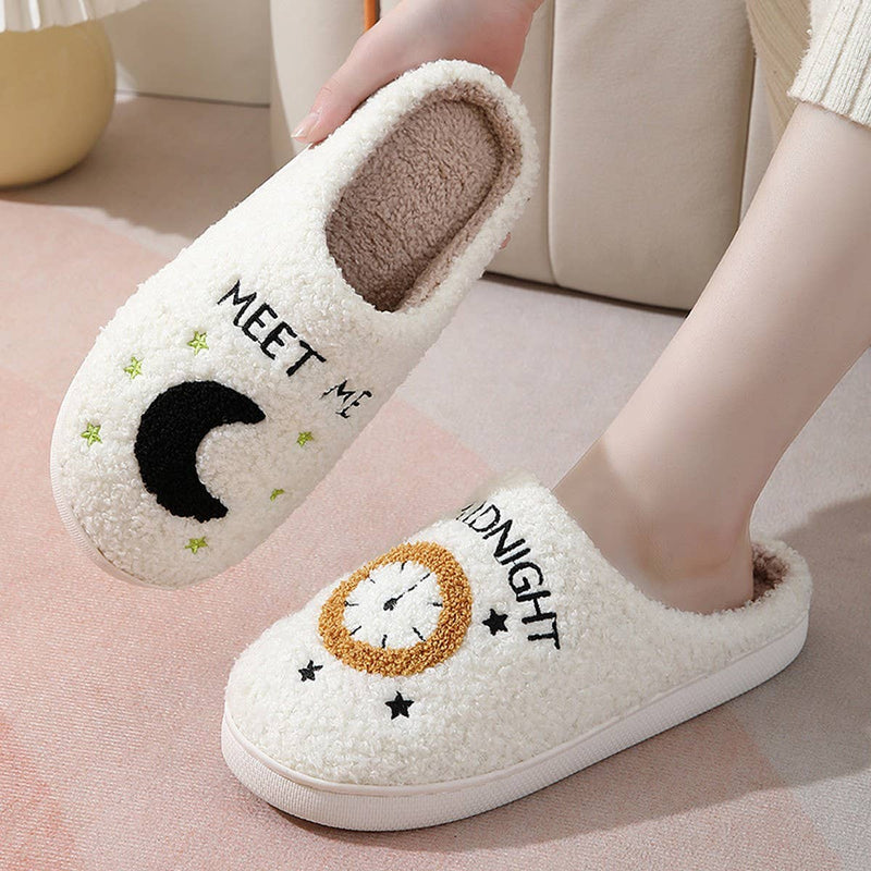 ACCITY - CARTOON MOON AND CLOCK PATTERN INDOOR SLIPPERS_CWSHS0255: White / (6) 1
