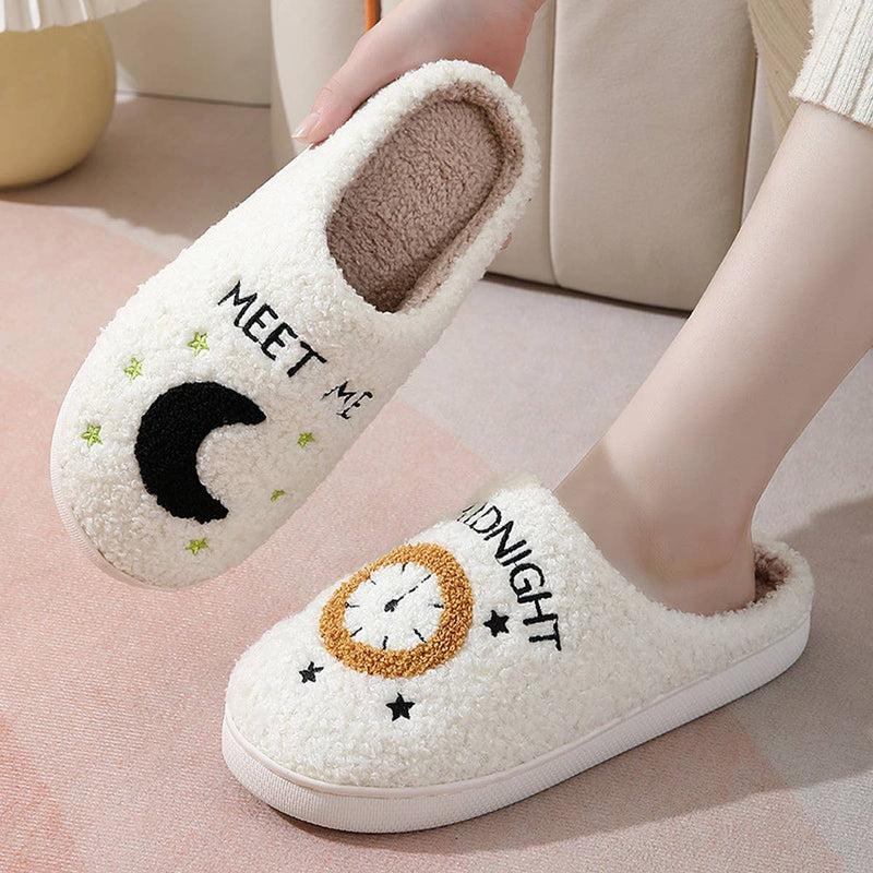 ACCITY - CARTOON MOON AND CLOCK PATTERN INDOOR SLIPPERS_CWSHS0255: White / (9) 1