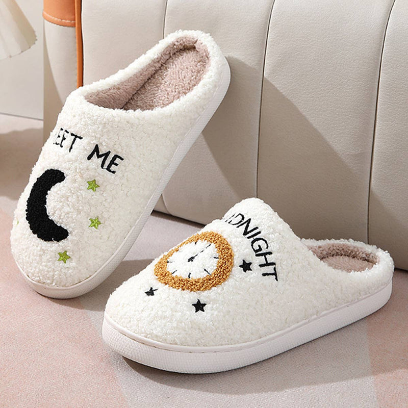 ACCITY - CARTOON MOON AND CLOCK PATTERN INDOOR SLIPPERS_CWSHS0255: White / (9) 1