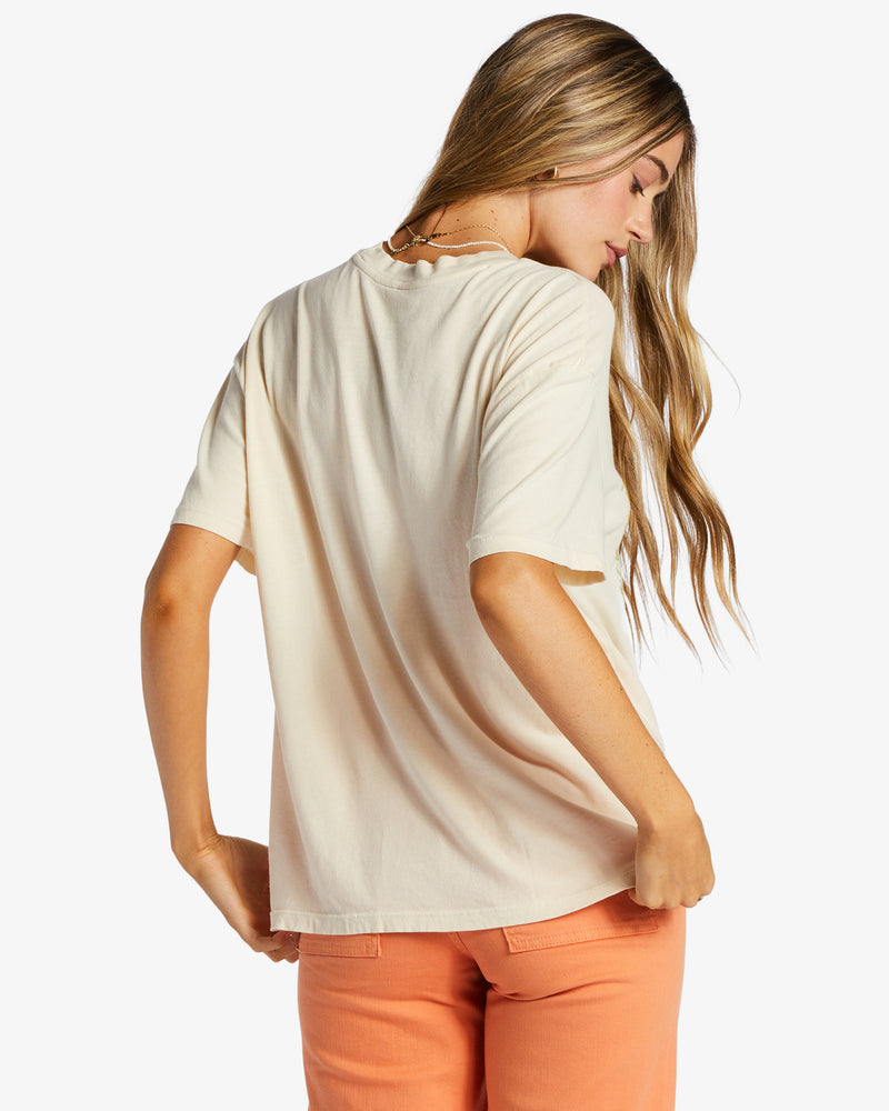 back view of model in shirt. shows oversized fit and dropped shoulders.