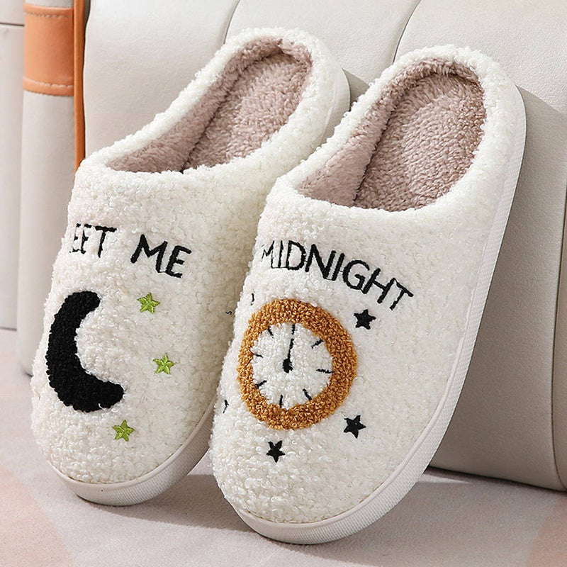 ACCITY - CARTOON MOON AND CLOCK PATTERN INDOOR SLIPPERS_CWSHS0255: White / (9) 1