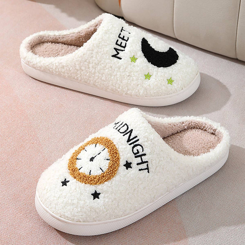 ACCITY - CARTOON MOON AND CLOCK PATTERN INDOOR SLIPPERS_CWSHS0255: White / (9) 1