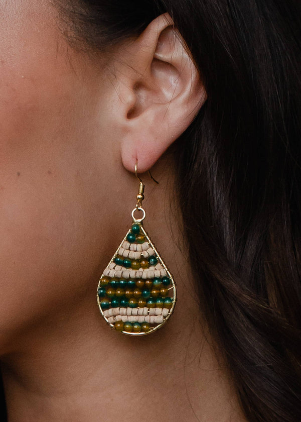 Panache Apparel Co. - Green/Olive & Tan Beaded Earrings