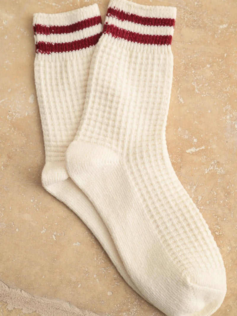 "Let's Go" Waffle Striped Socks (Burgundy)