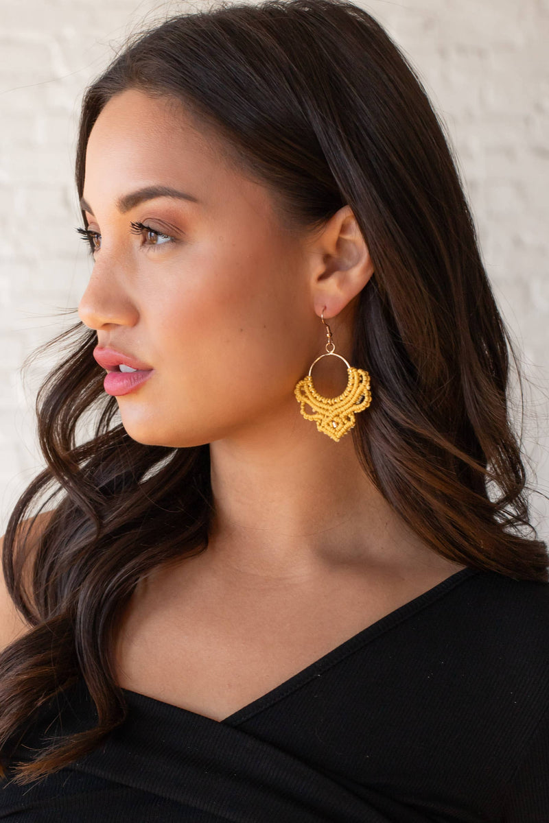 Panache Apparel Co. - Mustard Statement Crochet Earrings