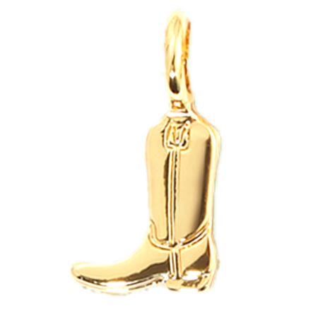 Front view of the gold cowboy charm. Shows the gold cowboy charm by itself. 