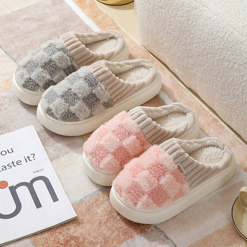 ACCITY - CHECKERED FUZZY WARMIES SLIPPERS_CWSHS0270: White / (7) 1