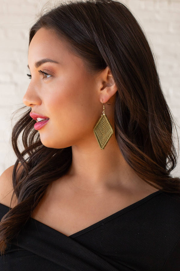 Panache Apparel Co. - Olive Diamond Crochet Earrings