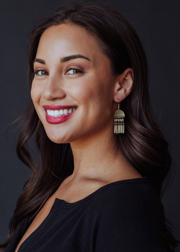 Panache Apparel Co. - Gold & Taupe Beaded Earrings