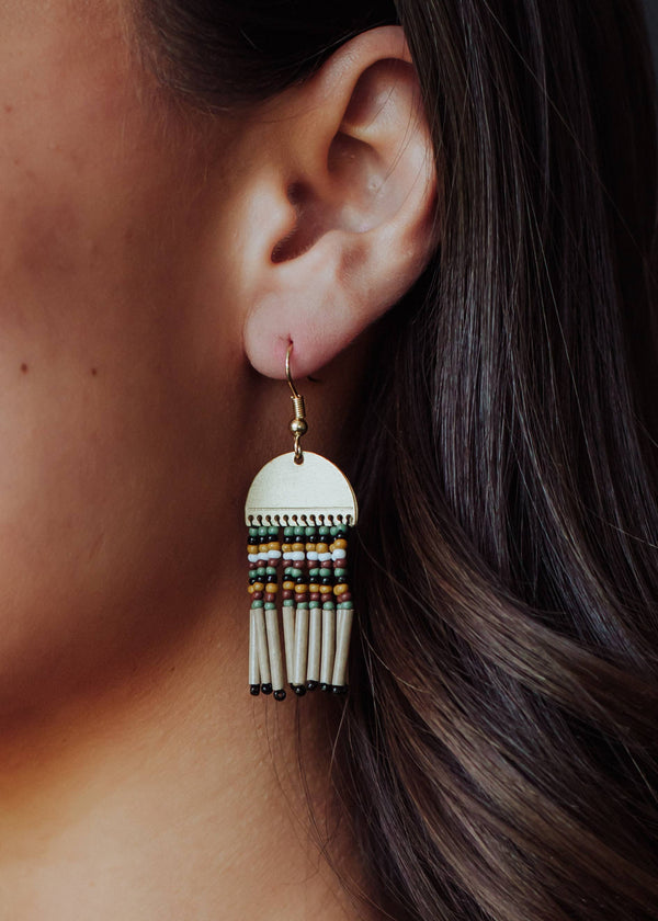 Panache Apparel Co. - Gold & Taupe Beaded Earrings