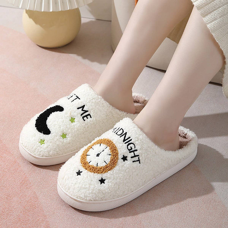 ACCITY - CARTOON MOON AND CLOCK PATTERN INDOOR SLIPPERS_CWSHS0255: White / (9) 1