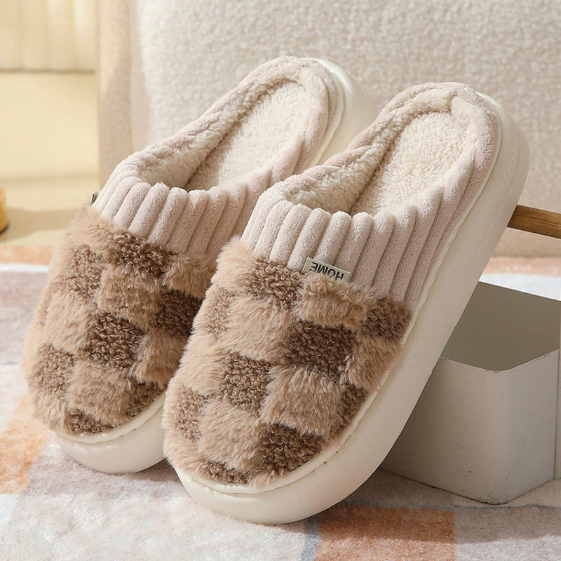 ACCITY - CHECKERED FUZZY WARMIES SLIPPERS_CWSHS0270: White / (7) 1