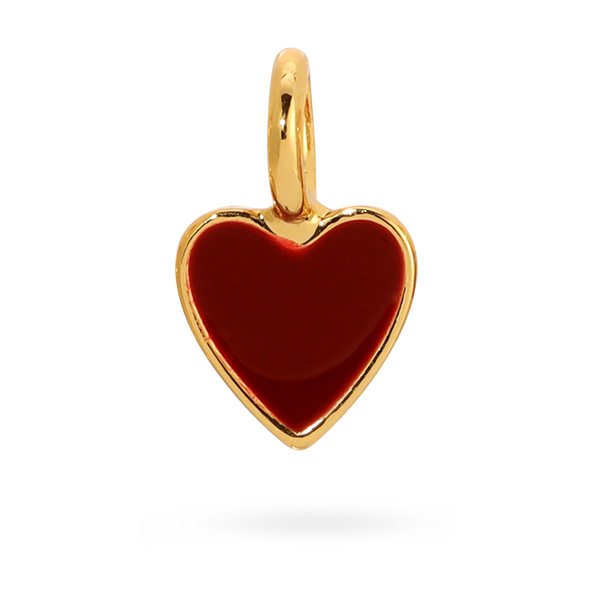 Shows the gold heart charm by itself. Shows the gold heart charm that is red. 