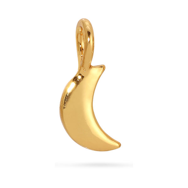 Front view of the gold moon charm. Shows the gold moon shaped charm. 