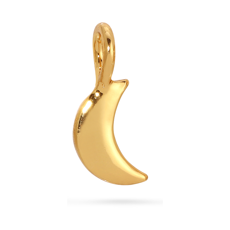 Front view of the gold moon charm. Shows the gold moon shaped charm. 