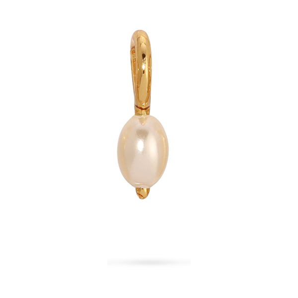 front view of the gold pearl charm of itself. The pearl is oval shaped. 