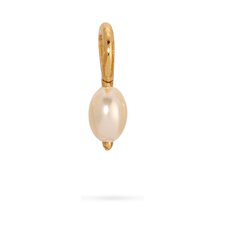 front view of the gold pearl charm of itself. The pearl is oval shaped. 