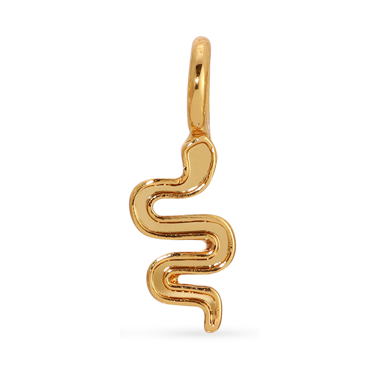Front view of the gold snake charm by itself. Shows the snake detail. 
