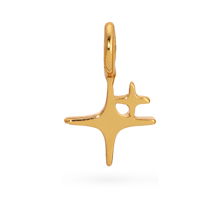 Front view of spark charm by itself. Shows the gold spark gold charm. 