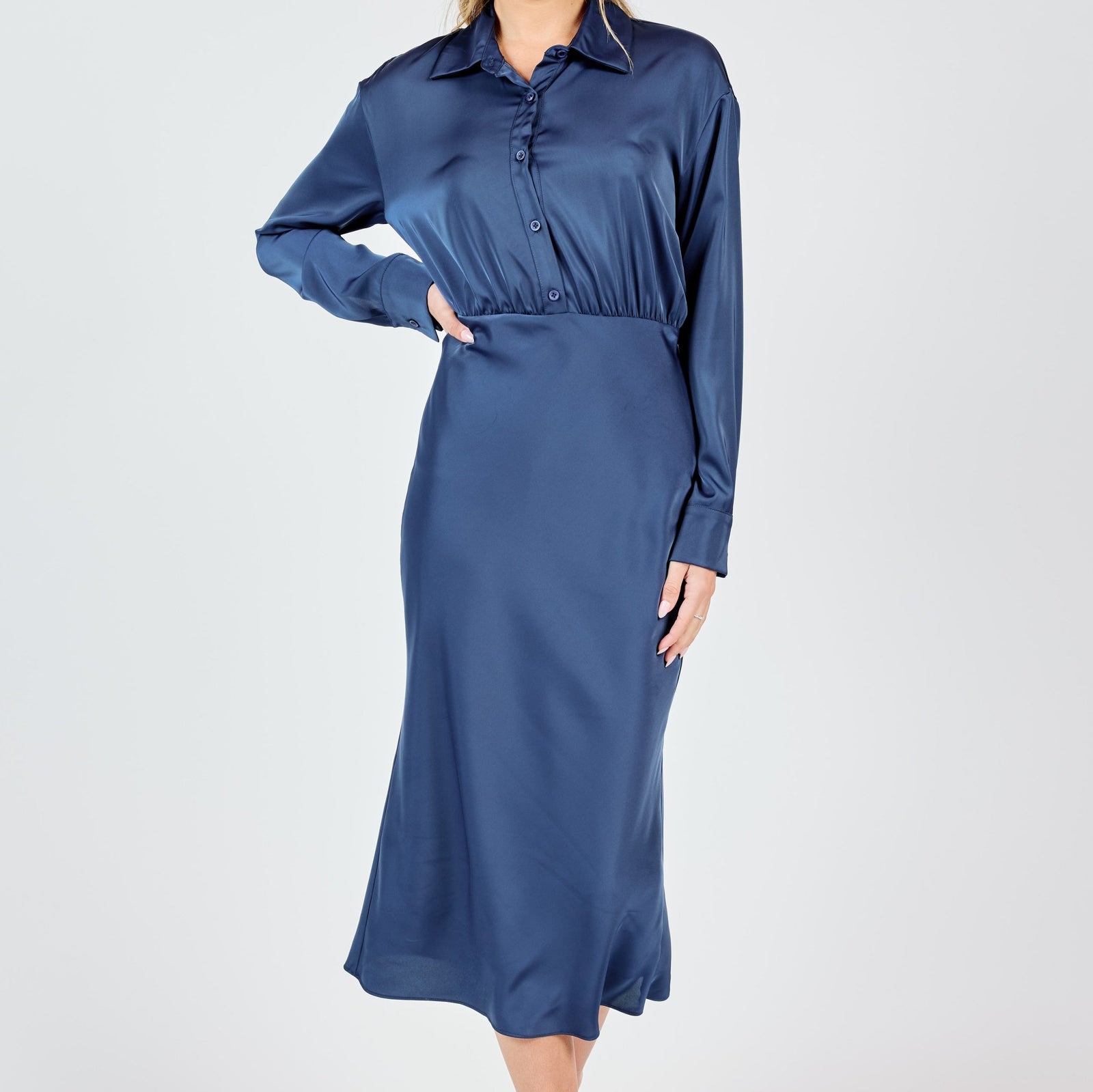 Last Night Shirt Open Back Midi Dress  Bella Mia